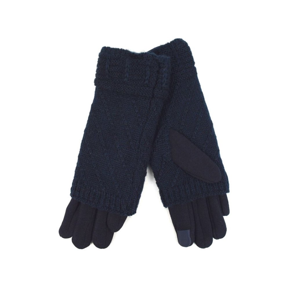 Double Layer Knitted Touch Screen Gloves Black - Navy